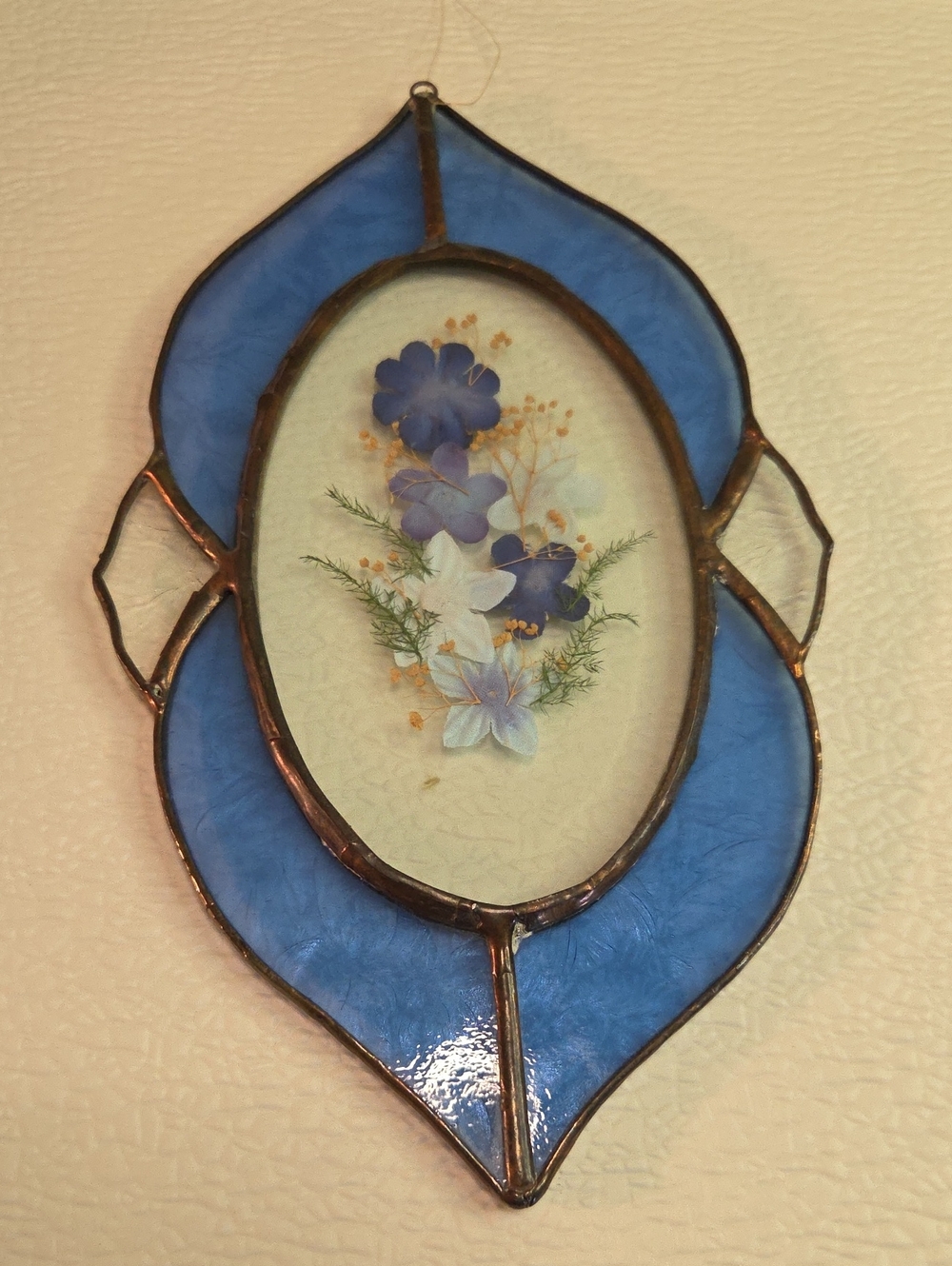 Vintage Hanging Stained Glass Suncatcher With Pressed Flowers - Picture 2 of 5